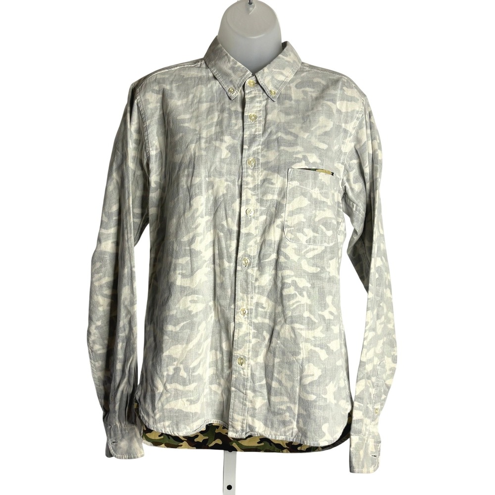 Beams Heart | Mens Camo Reversible Look Double Layer Cotton Button Down | L